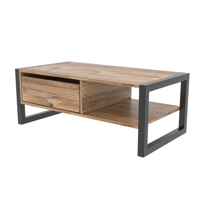 Hanah Home Mesa de Centro Industrial con Cajón en Pino Atlántico y Negro